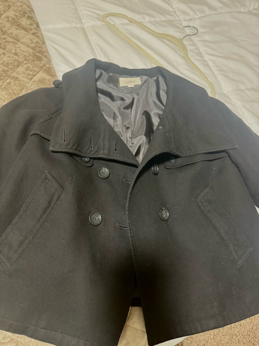 LOFT Black Double-Breasted Short Peacoat
